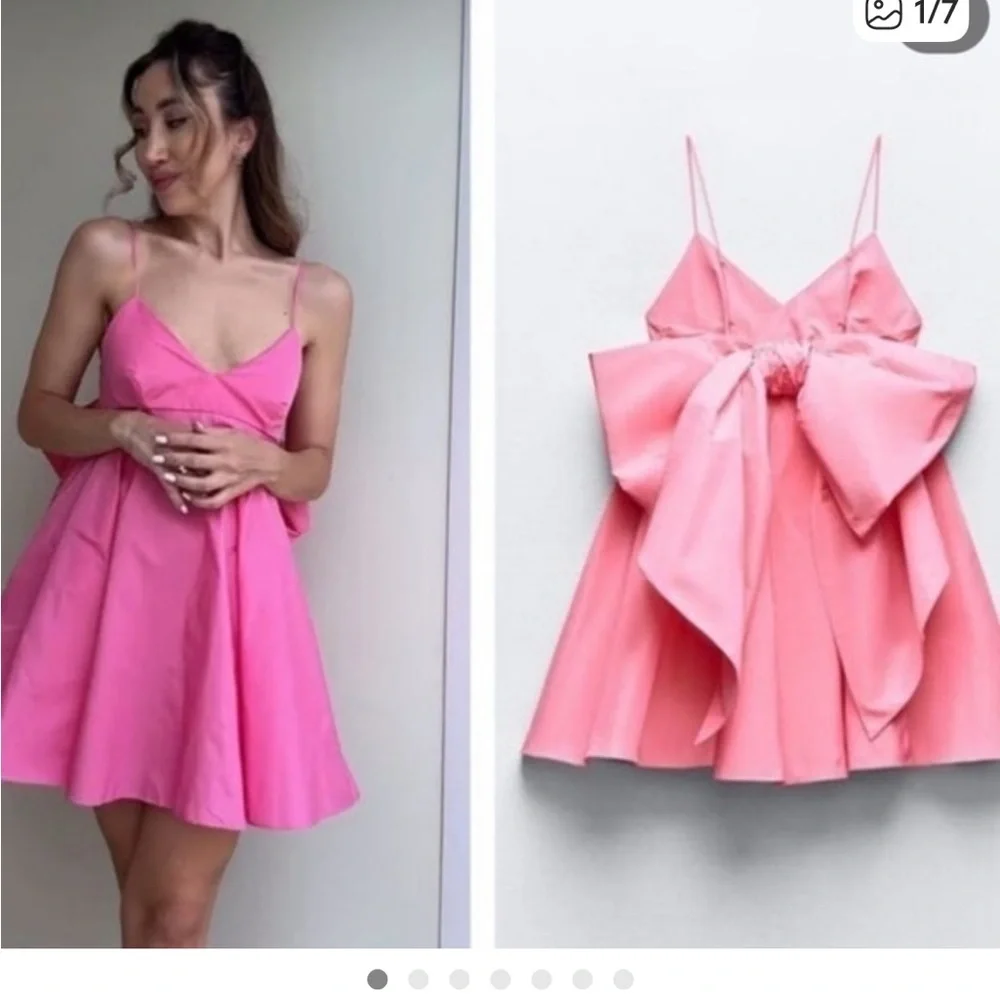 Zara NWT voluminous pink bow back dress xxl - Picture 1 of 10